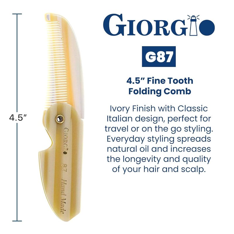 Giorgio G87 IVY 4.5 Inch Folding Mustache and Beard Comb, Small Pocket Comb for Men Everyday Grooming and Hair Care. Handmade, Saw-cut and Hand Polished Styling Men's Folding Combs. 2 Pack, Ivory