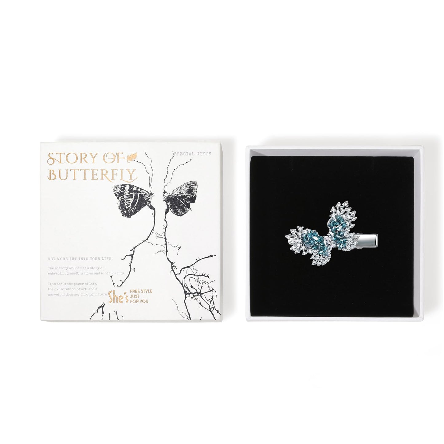 Hand-Beaded Crystal Butterfly Hair Claw Clip, SHE'S FREE STYLE JUST FOR YOU 1.5 × 1.1 inch Metal Small Hair Clip with Artificial Zircon, Romantic sparkle Hair Accessories for Women (Blue)
