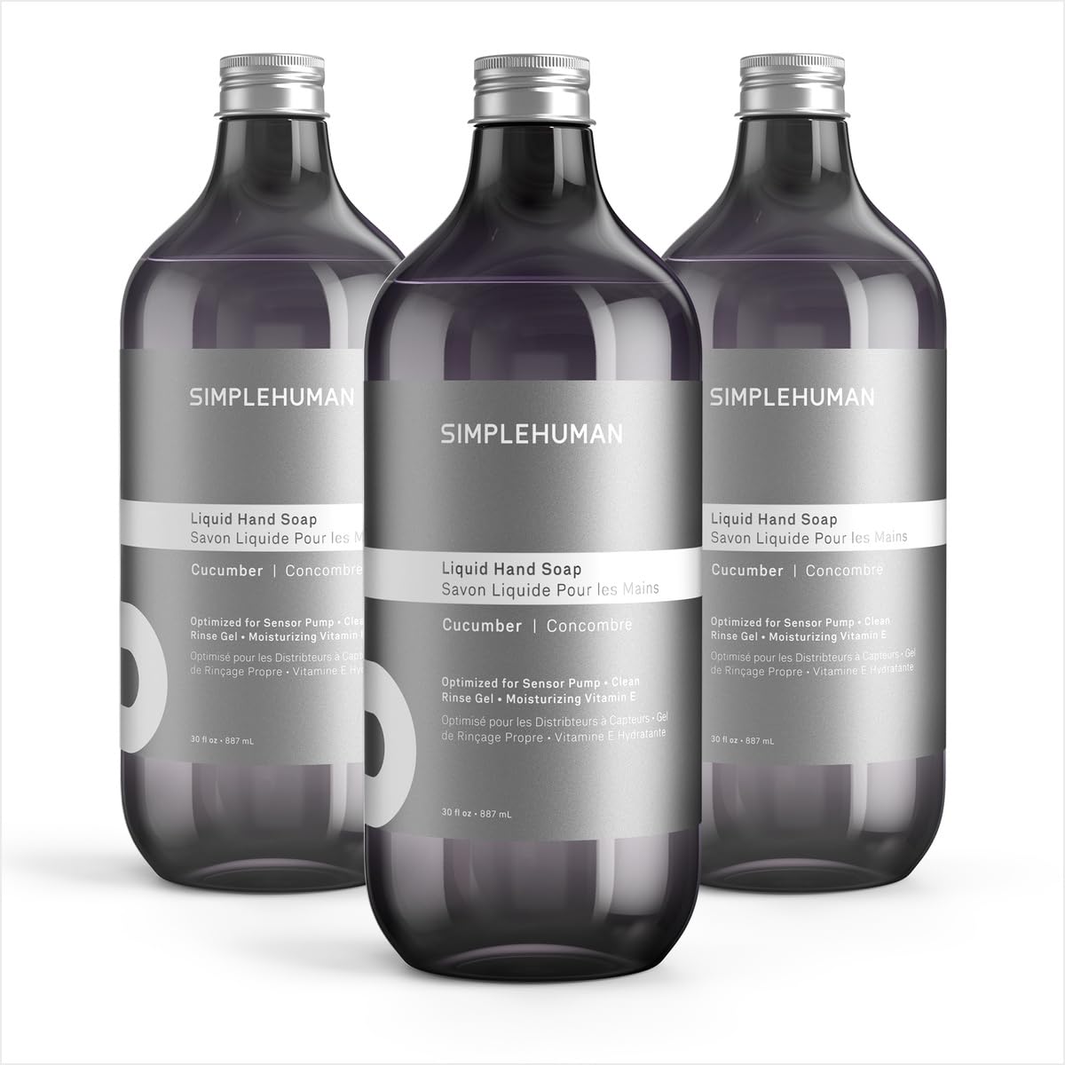 simplehuman Cucumber Liquid Hand Soap Refill Bottle 3-Pack, 30 fl. oz. Each, Gentle & Refreshing Crisp Cucumber Aroma, Moisturizing Vitamin E, Sulfate & Paraben Free, for simplehuman Sensor Pump