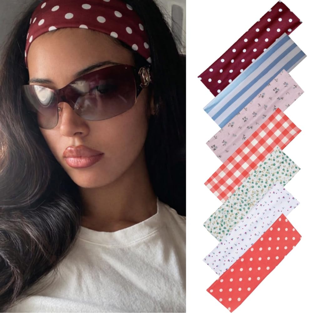 Anvnkl Stripe Headbands for Women 7 Pack Non Slip Soft Fabric Elastic for Girls Daily Cute Hairbands,Women's Fashion Headbands Polka Dot Headband