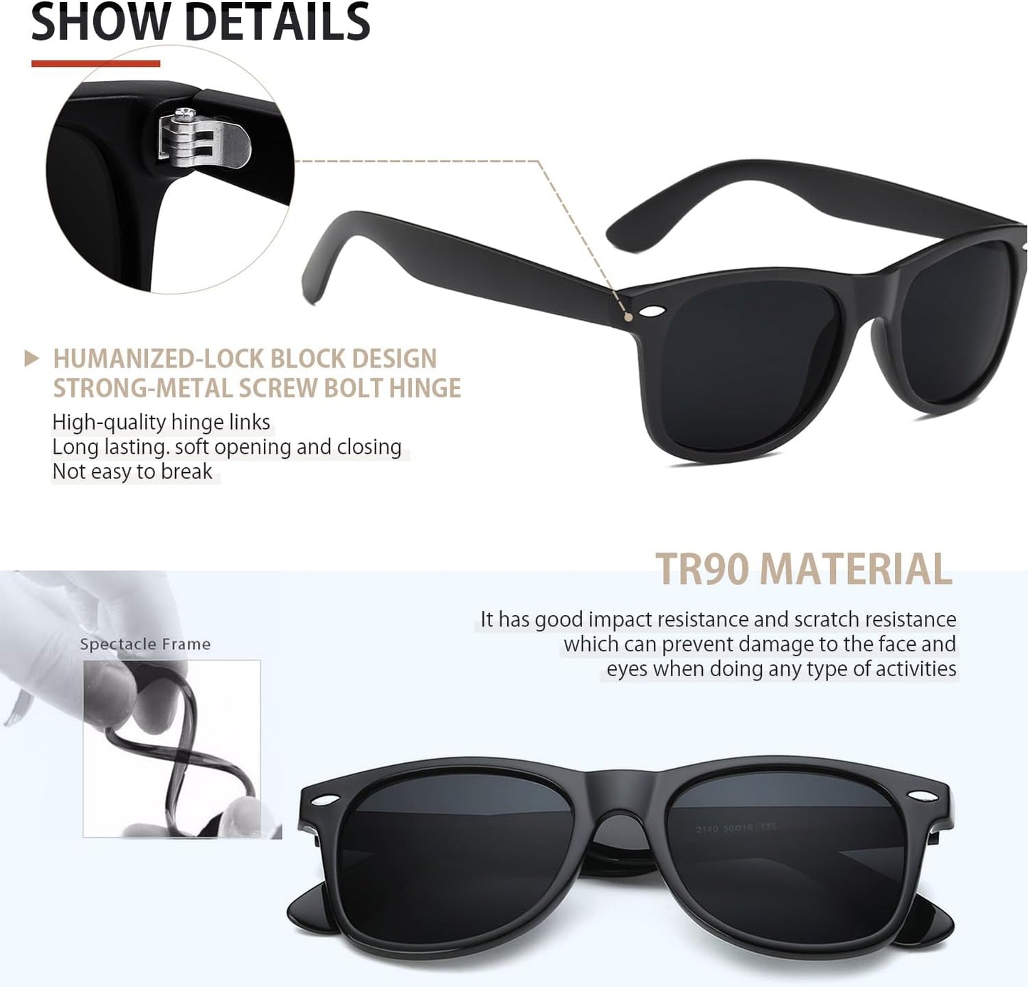 Polarized Sunglasses for Men & Women - Black Retro UV Protection for Driving & Fishing
