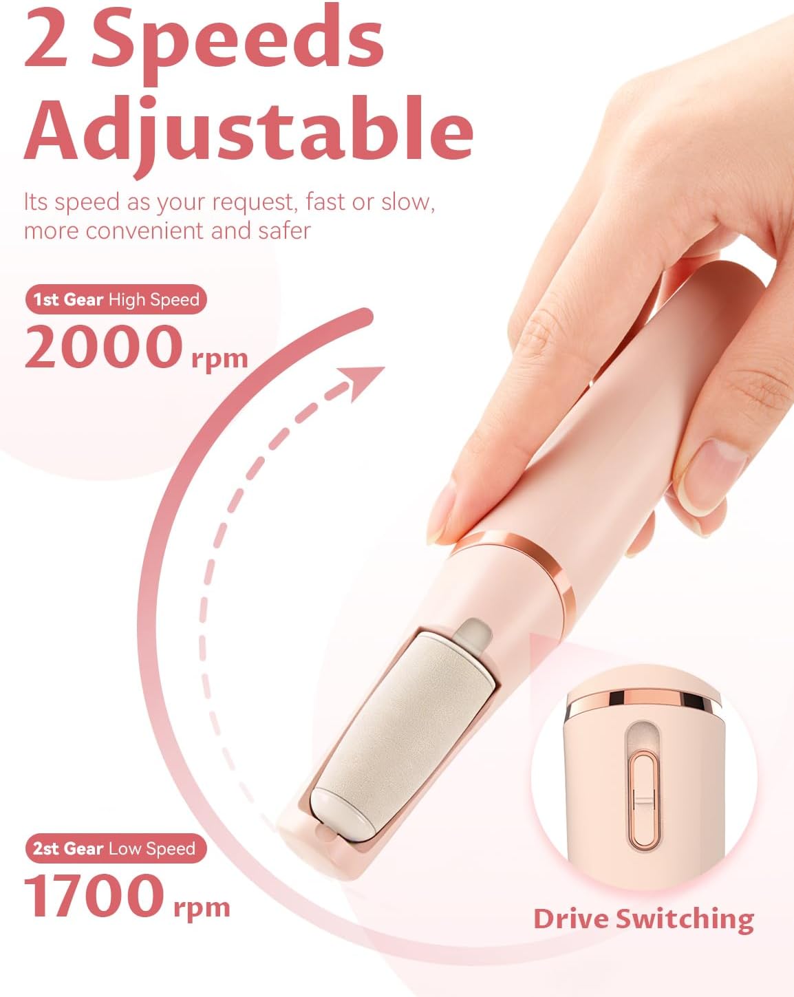 Electric Callus Remover - Upgraded 3rd Generation Foot File with 2 Speeds for Dry, Cracked Skin | Pink