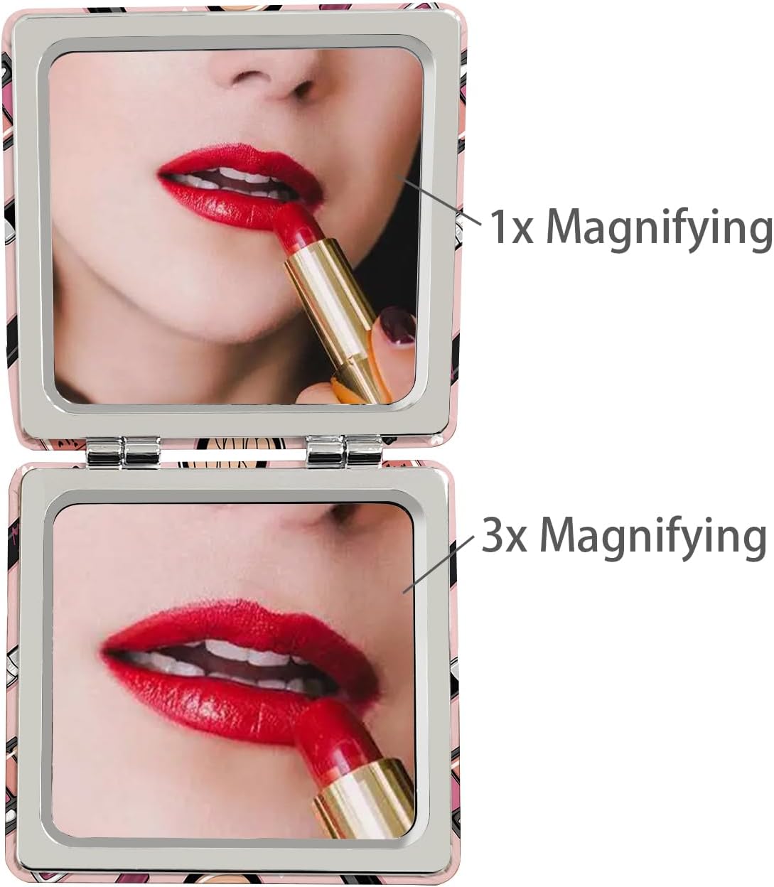 Pocket Mirror for Women - 2 Pcs Compact Double-Sided 1X/3X Travel Mirror | Square 2.8” PU Style