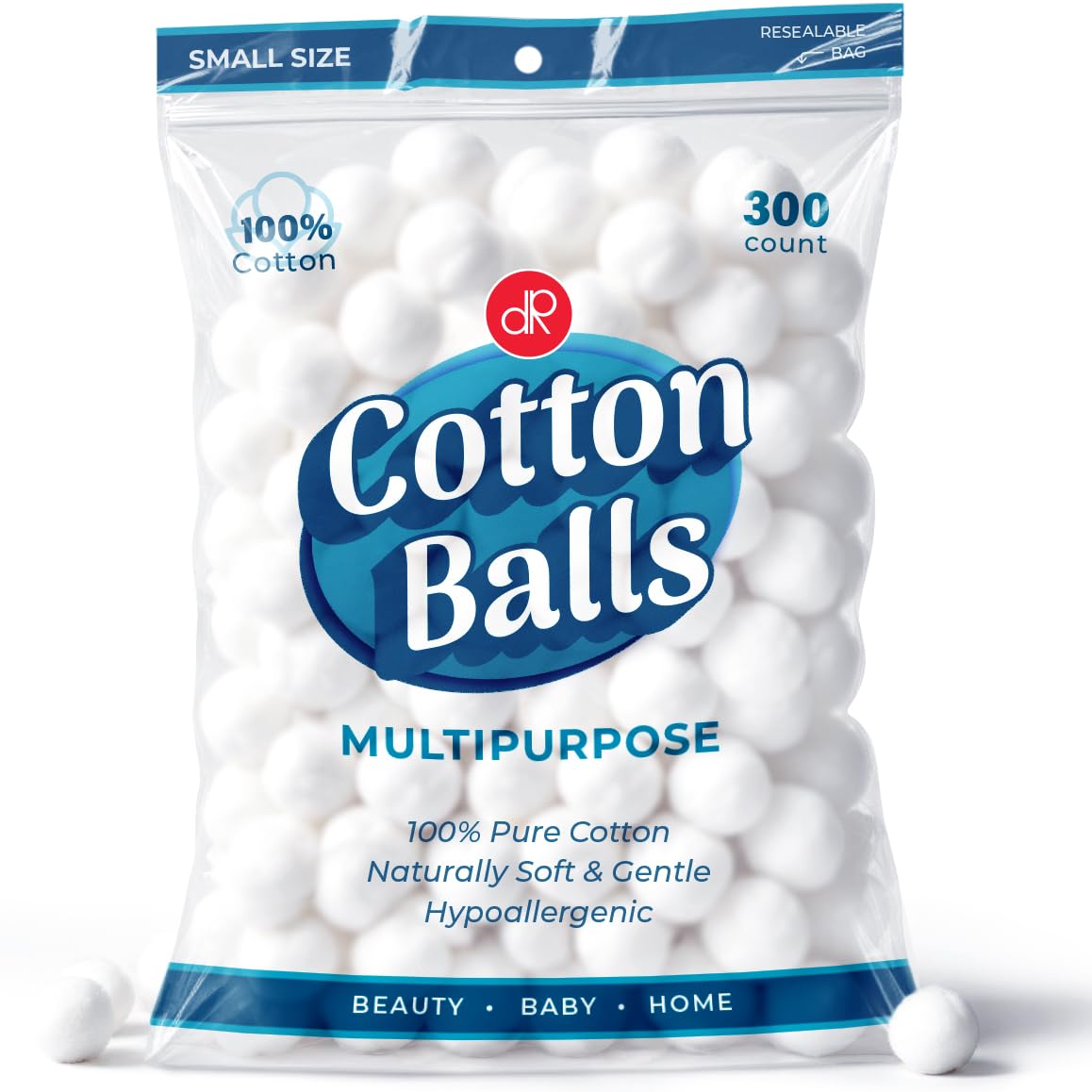 DecorRack 300 Small Cotton Balls for Make-Up, Nail Polish Removal, Pet Care, Applying Oil Lotion or Powder, Made from 100% Pure & Natural Cotton, Soft and Absorbent for Household Needs (300 Count)