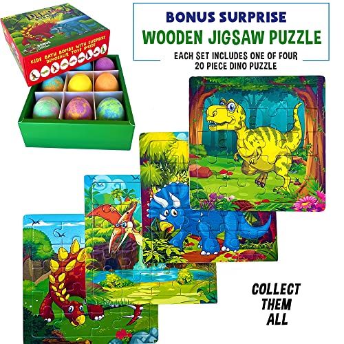 Mineral Me Dino Egg Bath Bombs for Kids with Surprise Toy & Wooden Puzzle (Dino Egg)