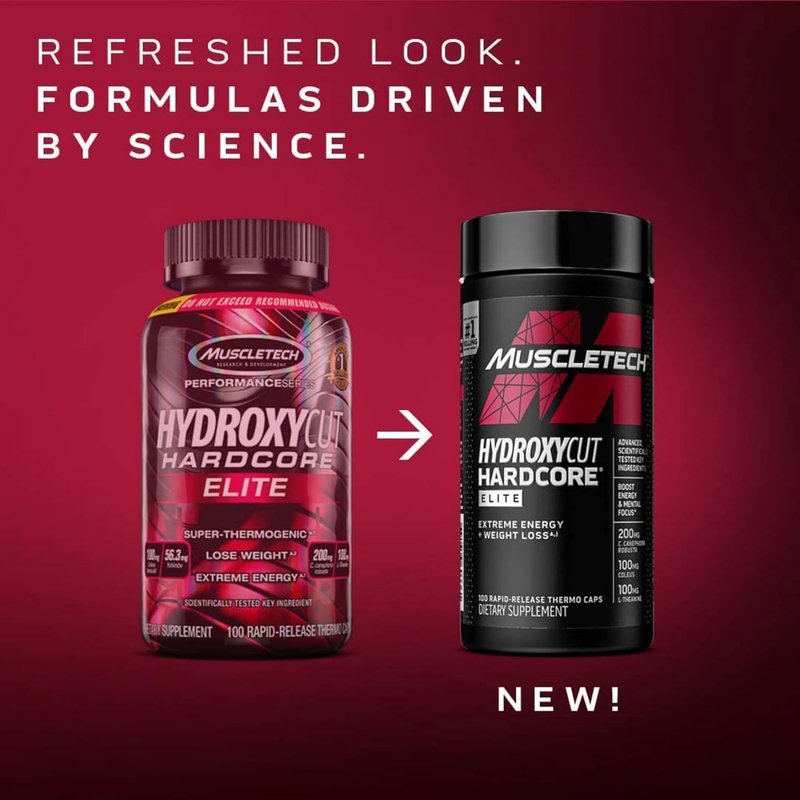 Hydroxycut Hardcore Elite - Energy & Metabolism Support for Men & Women - 270 mg Caffeine Anhydrous & 200 mg Green Coffee Extract - Rapid Release Capsules - 100 Count Each - 2 Pack