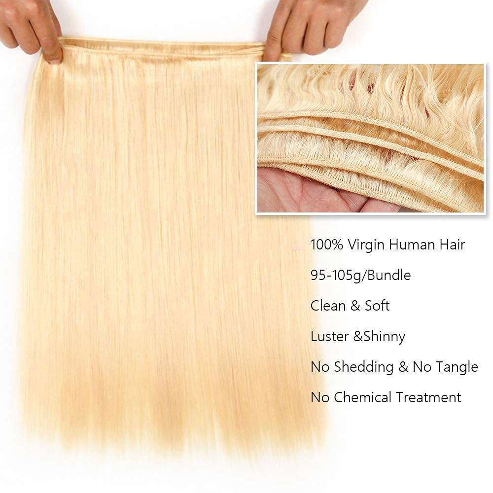 22 24 26 Inch Blonde Bundles Human Hair 613 Straight 3 Bundles Unprocessed Virgin Remy Hair Extensions 613 Bundles Human Hair 150g