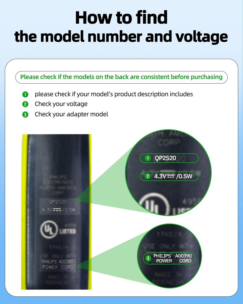 Superer 4.3V A00390 Charger Fit for Philips Norelco One Blade QP2520 MG3740 - (Old Model) - QP2521 QP2522 QP2515 MG5700 MG3720 QG3330 Electric Shaver, for Phillips OneBlade Replacement Power Cord