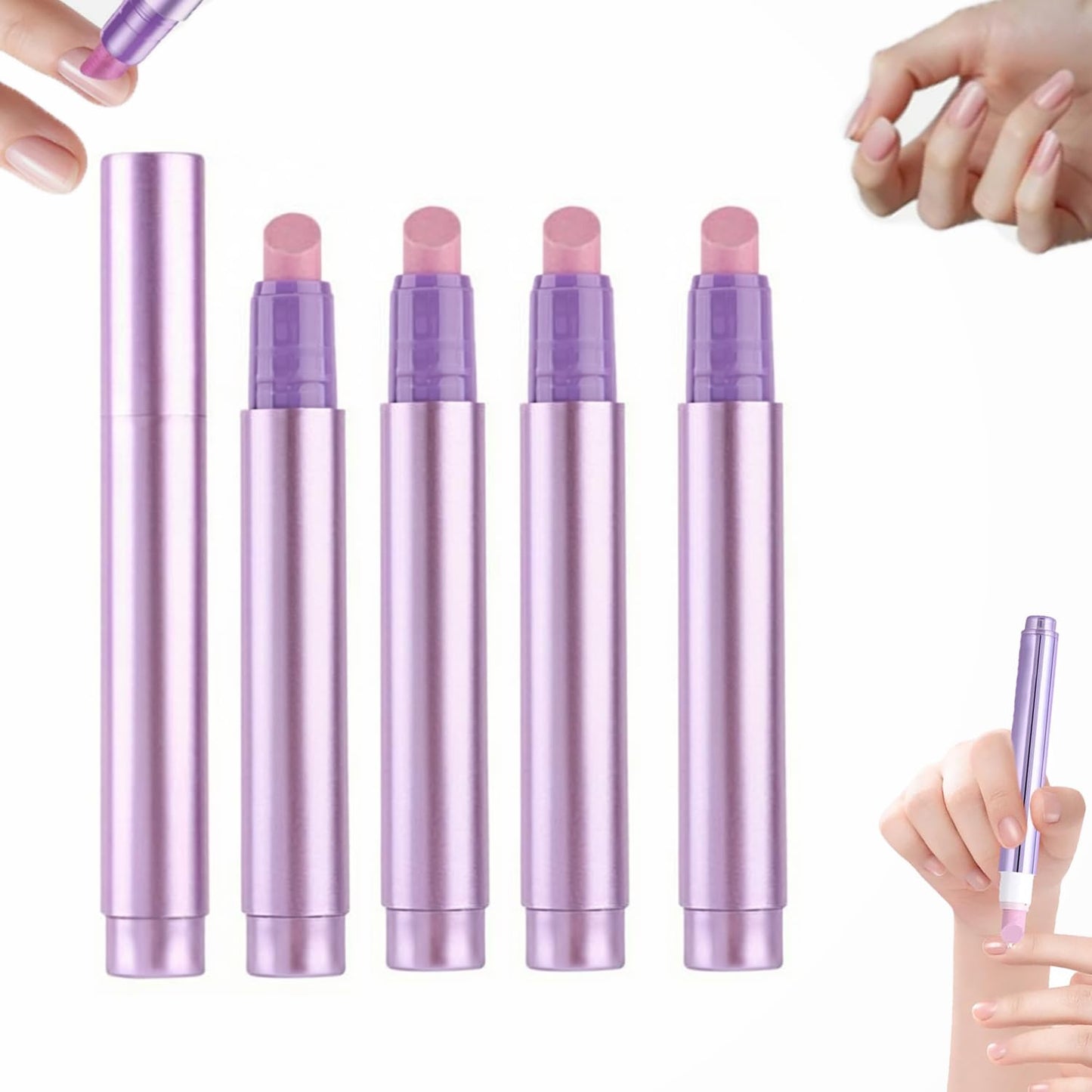 Ceramic Cuticle Oil Pusher Pen Set - 2-in-1 Cuticle Pushers & Oil Pens for Manicure & Pedicure | Purple