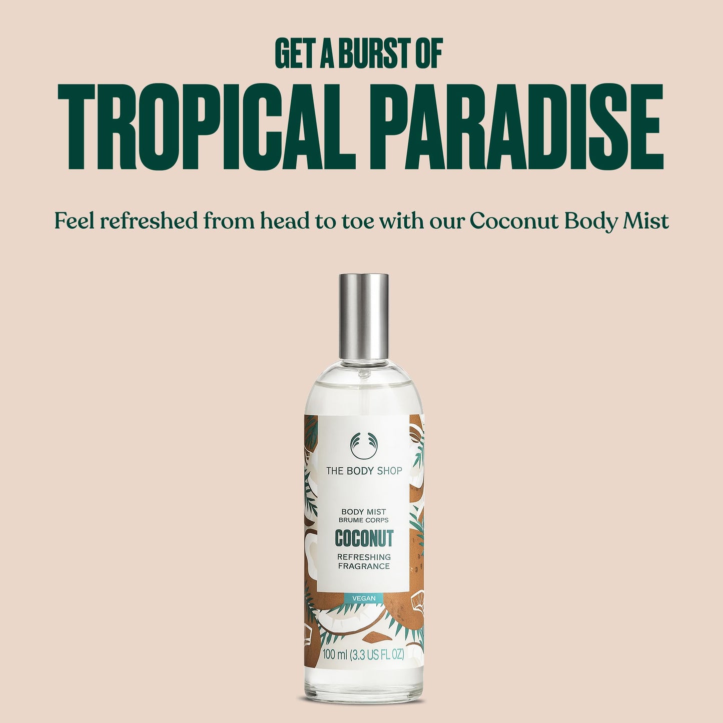 The Body Shop Coconut Body Mist – Refreshes and Cools with a Tropical Scent – Vegan – 3.3 oz