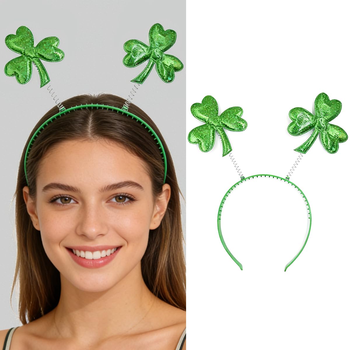 Rose bud St Patricks Day Headbands Big Green Shamrock Clover Hair Bands for Adults Women Xmas Head Boppers Headwear Decorations Party Favors for Women