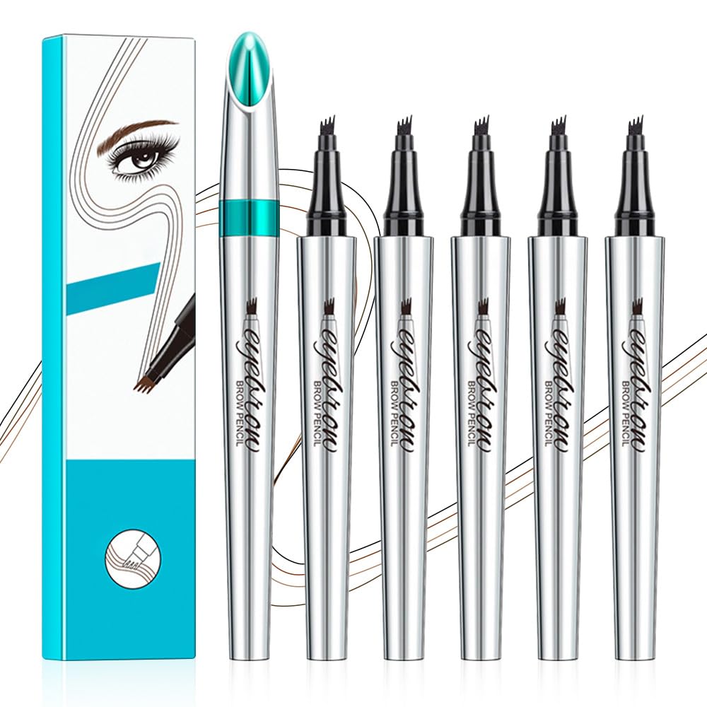 Microblading Eyebrow Pen - Waterproof 4-Tip Eyebrow Pencil for Fine Stroke Contouring | Long-Lasting Dark Brown