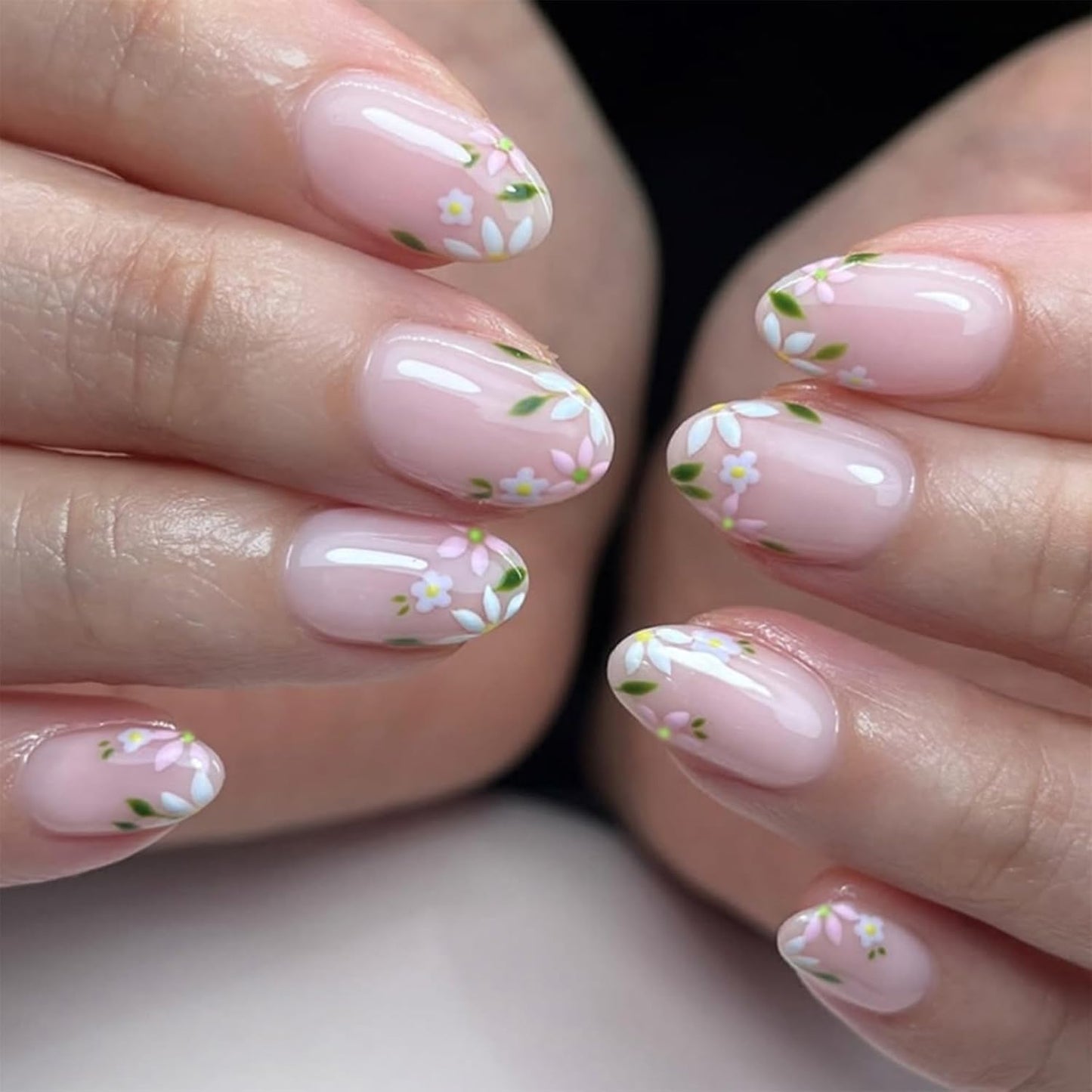 Short Square Press-On Nails - 24 Pcs French Tip with 3D Flower & Star Rhinestones | Full Cover Acrylic, Reusable