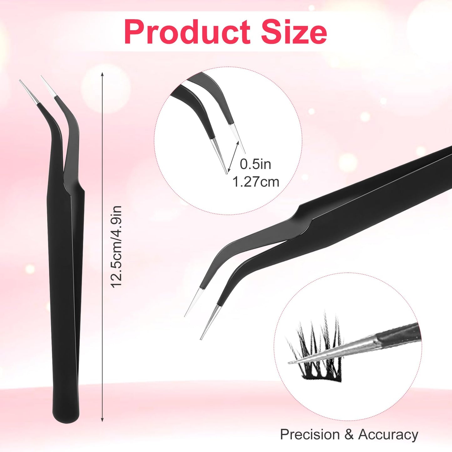 10 Pieces Tweezers for Crafting Stainless Steel Curved Pointed Tweezers Precision Sticker Tweezer with Protective Cover for Eyelash Extensions Stickers Rhinestones Crafts (Black)