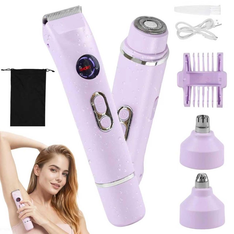 2026 Upgrade 4 in 1 Bikini Trimmer for Women, Electric Razors for Women Dual Head, IPX7 Waterproof Wet & Dry Use, LED Display, Shaver for Women Private Area, for Legs, Nose, Armpits, Bikini Area