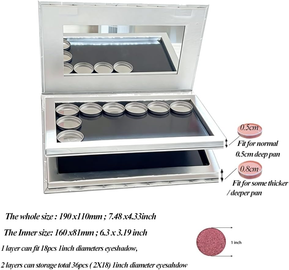 Magnetic Eyeshadow Palette - 2-Layer Silver & Gold Foil Design | Portable Makeup Storage Case with Mirror & 20 Adhesive Stickers, 7.48 x 4.33 Inch
