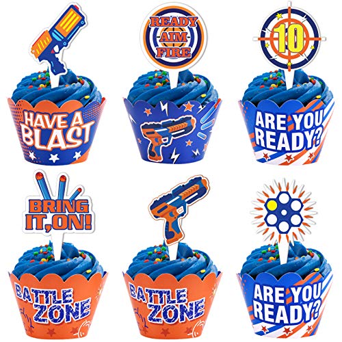 Dart War Cupcake Toppers & Wrappers - 48 Piece Set for Kids' Parties