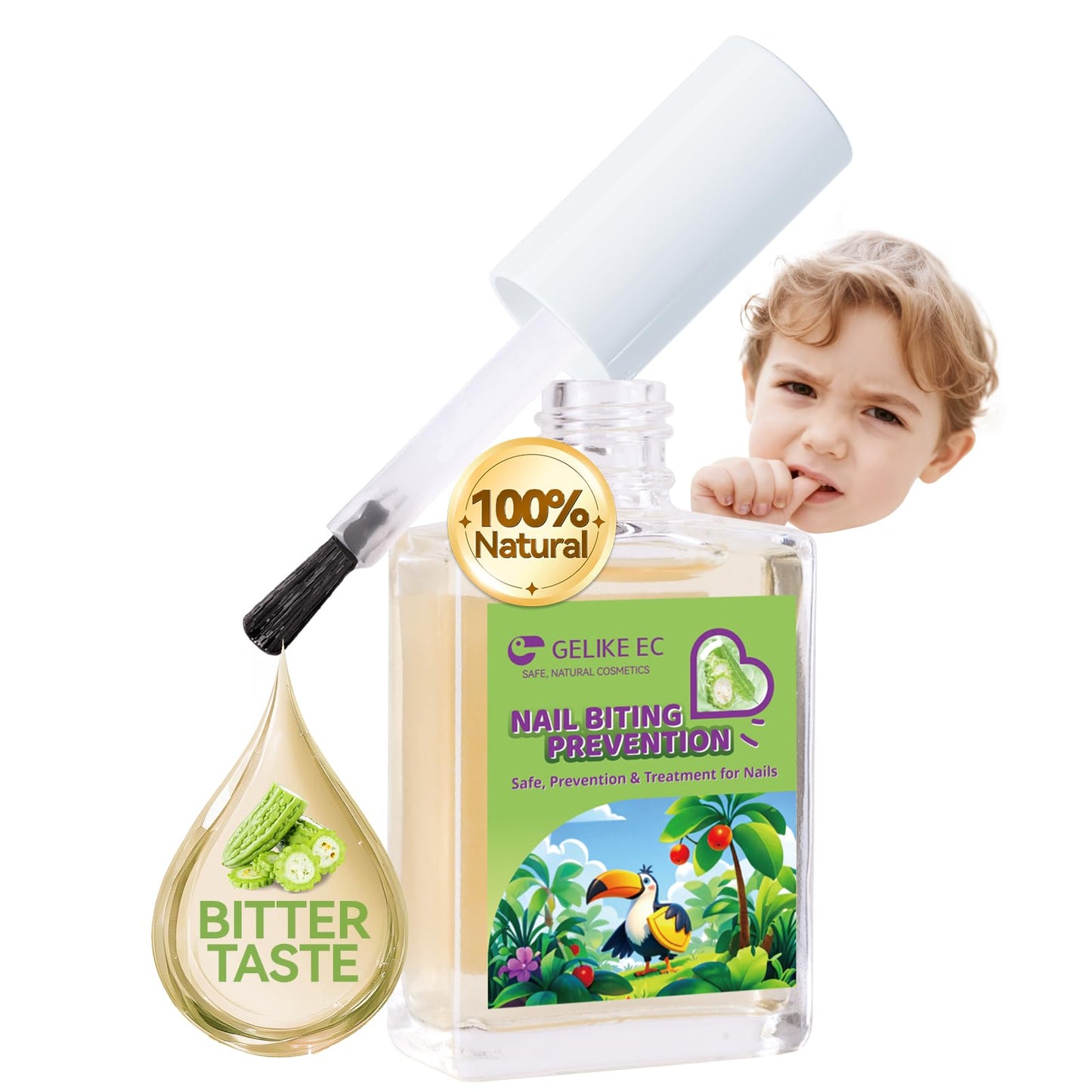 Gelike ec Nail Biting Prevention For Kids: 15ml Vegan Organic Bad Tasting Nail Polish to Stop Biting Nails Fast Dry Long Lasting Stop Thumb Sucking Nail Biting Non Toxic for Toddler