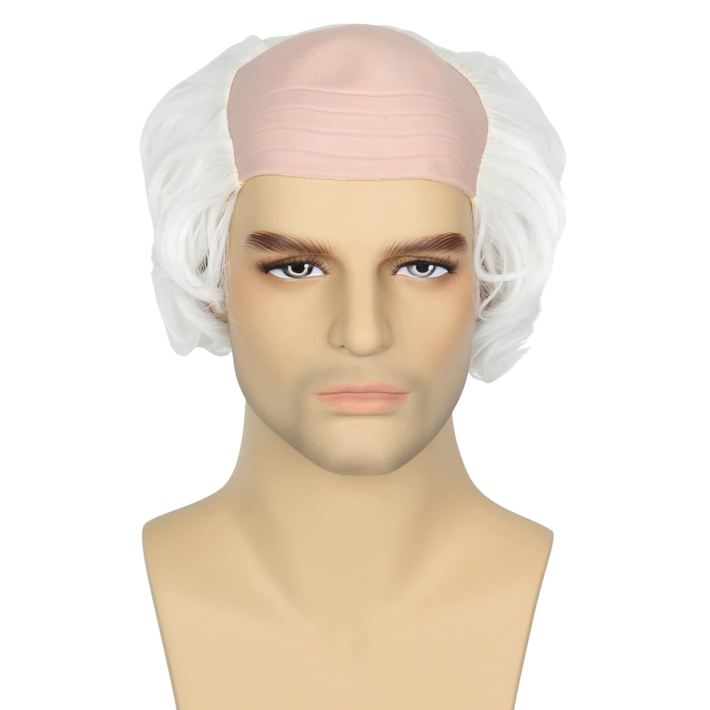 Old Man Wig for Halloween | White Bald Cap with Hair on Sides | Grandpa Cosplay Costume