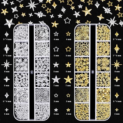 Gold Silver Nail Charms Set with Chains & Beads - 6 Boxes DIY Manicure Decor