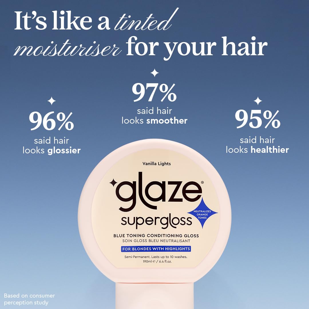 Glaze Supergloss Color Conditioning Gloss – Hydrating Semi-Permanent Color Hair Gloss & Shine Boost – Color Depositing Mask - Vegan, Cruelty-Free – 6.4 Fl Oz - Vanilla Lights - Cool Blue Toner