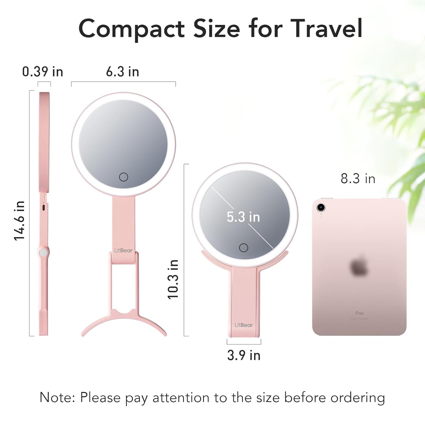 Travel Makeup Mirror with Lights - Rechargeable Double-Sided 10X/1X Magnifying | Portable Dimmable Touch Screen (Pink)