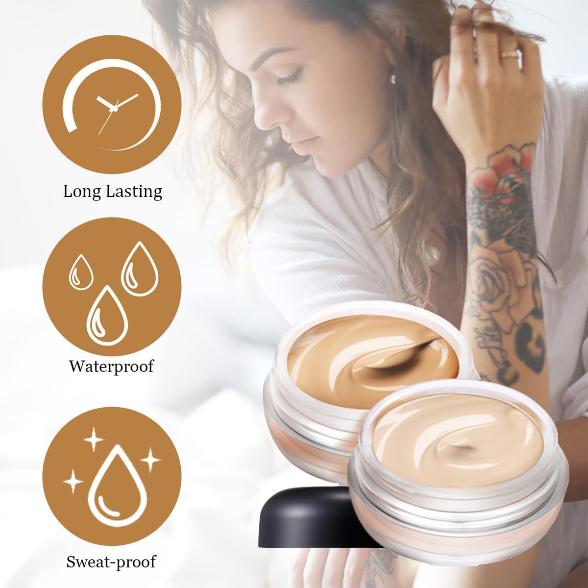 Tattoo Cover Up Makeup,2 Colors Tattoo Concealer - Body & Leg Makeup Waterproof No Transfer,Suitable for Cover Tattoo,Scars,Spots,Adjustabl Color