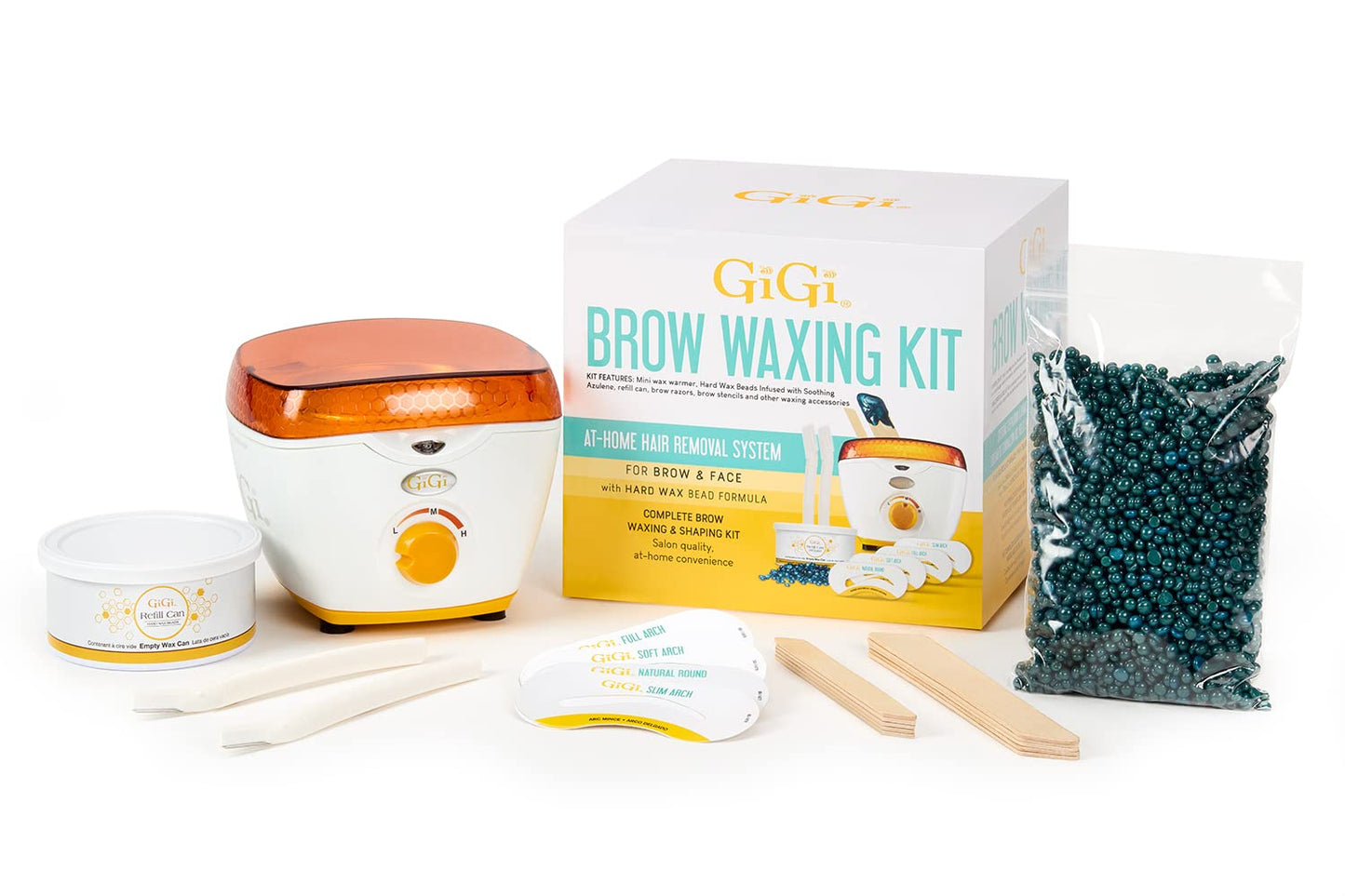 GiGi Brow Waxing Kit for Women - Complete At-Home Face Hair Removal System with Mini Wax Warmer Pot & Hard Beads Formula for Shaping Eyebrows