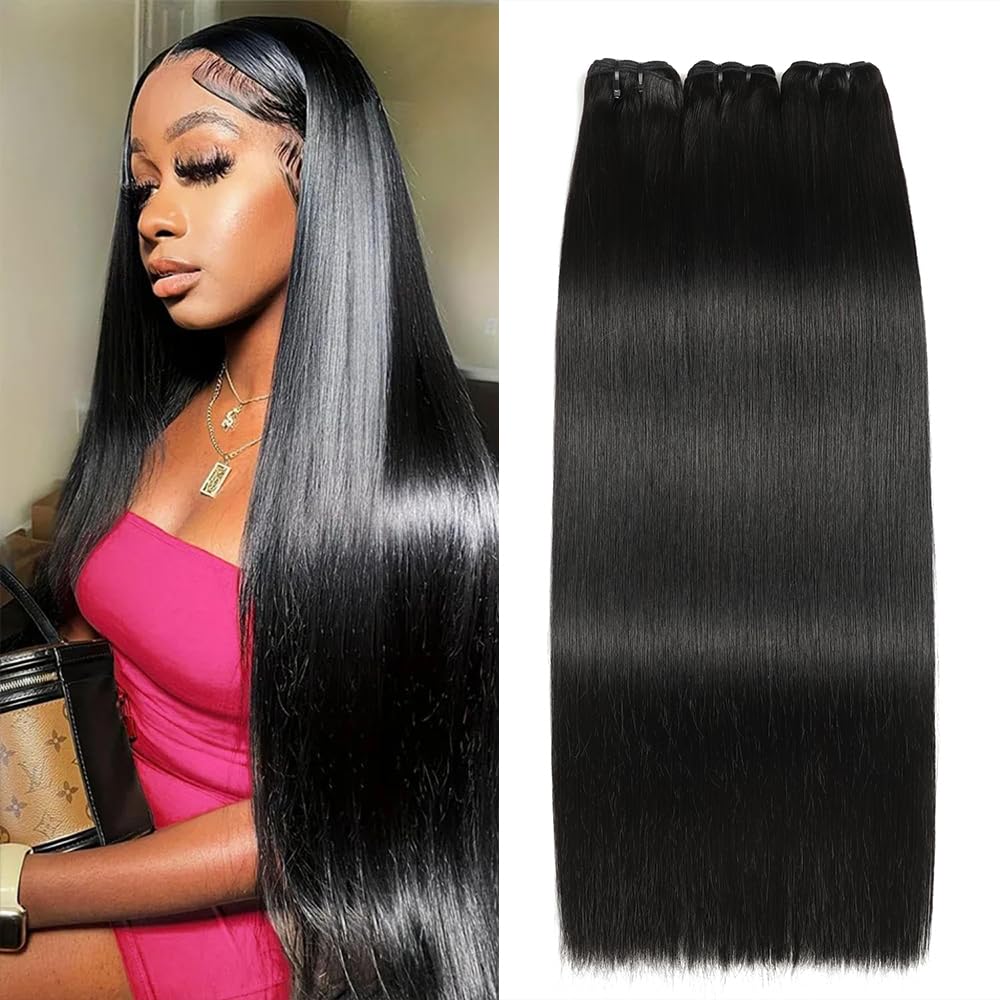 Human Hair Bundles - Straight 14-20 Inch Extensions | No Tangle, No Shedding, Double Weft, Natural Color