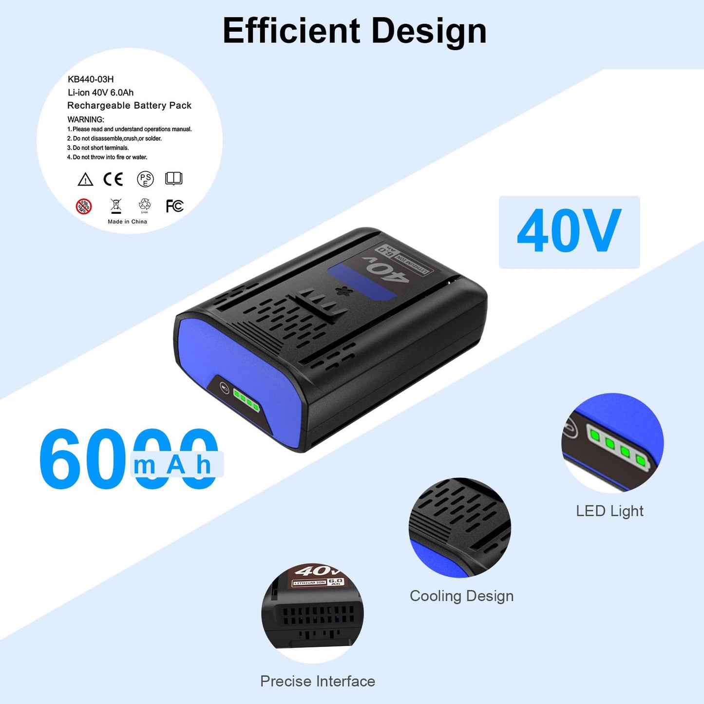 Bayhon 1 Pack 6.0Ah Lithium-ion Replacement for Kobalt 40V Battery Compatible with KPM1040A-03, KM-1640-06, KM 4040-06,Cordless Power Tool Battery