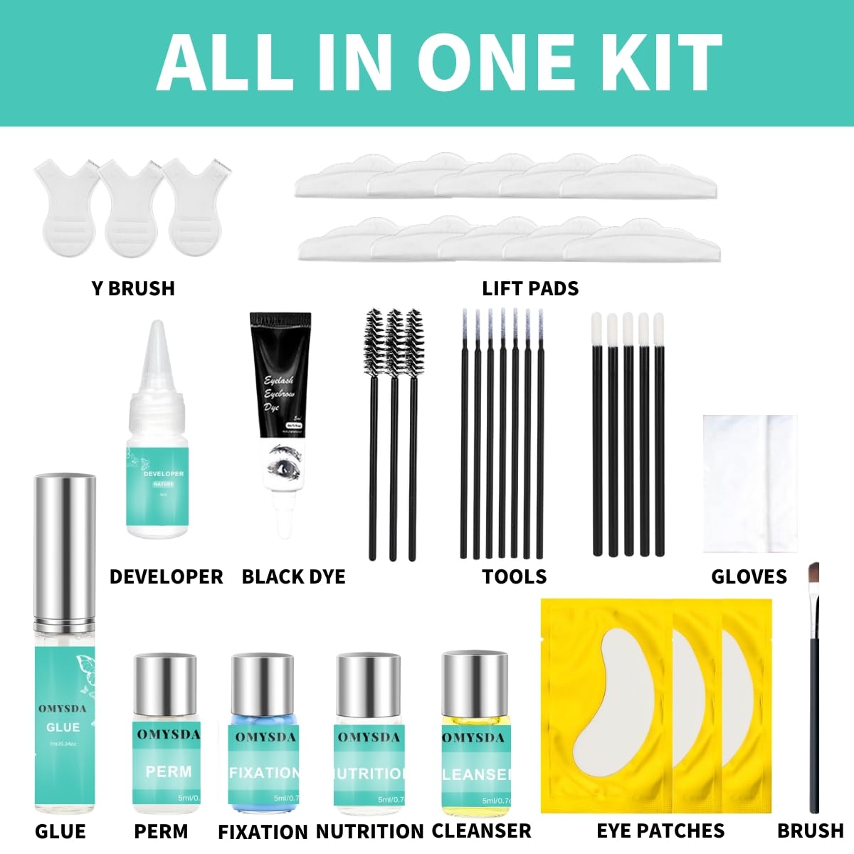 Lash Lift and Brow Lamination Kit Black Color, Professional 4 in1 Lash and Brow Perm Kit, 6-8 Weeks Long-lasting, for DIY or Professiona Use