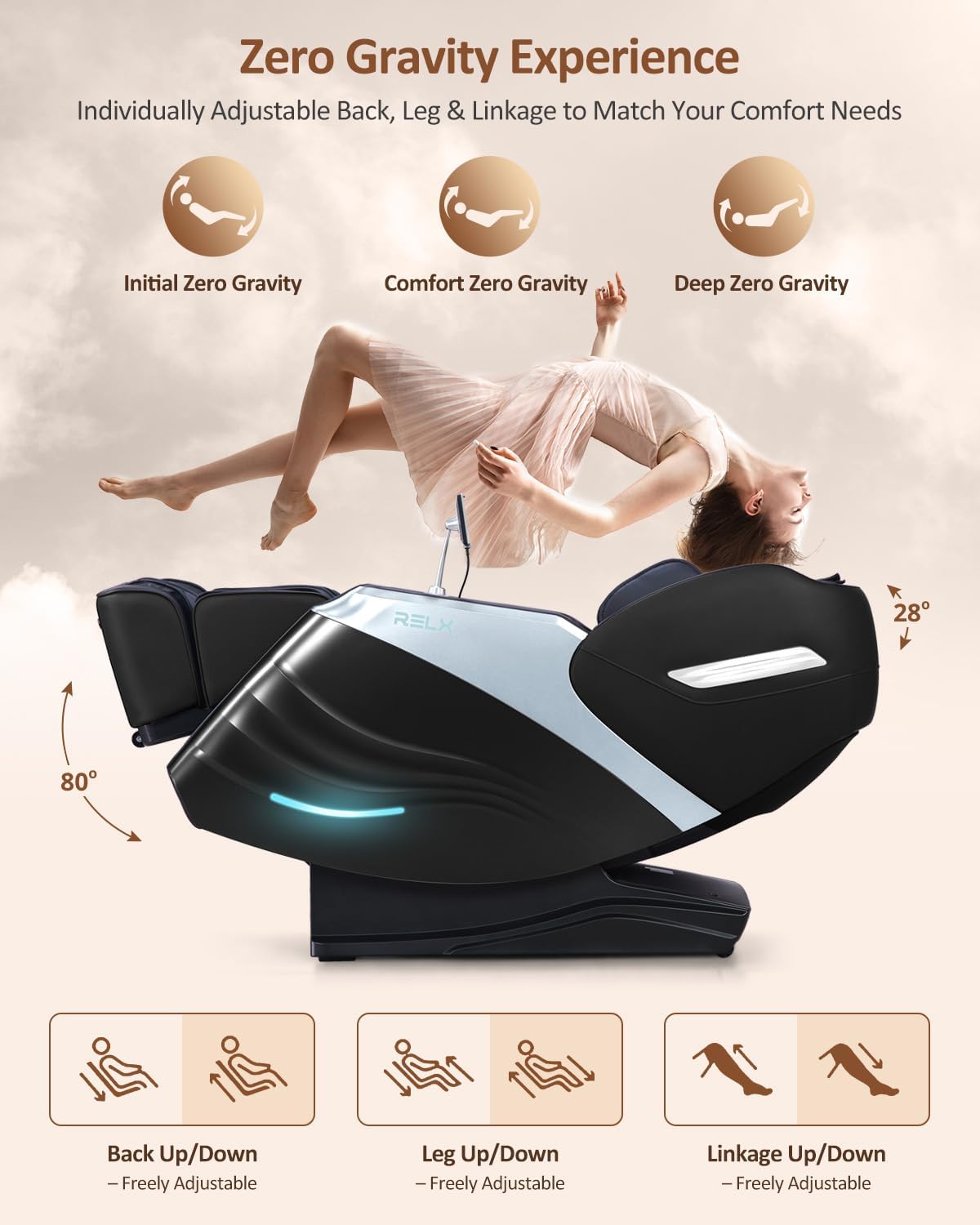 Full Body Shiatsu Massage Chair - 20 Modes, Zero Gravity, Built-In Heat & AI Control | Black