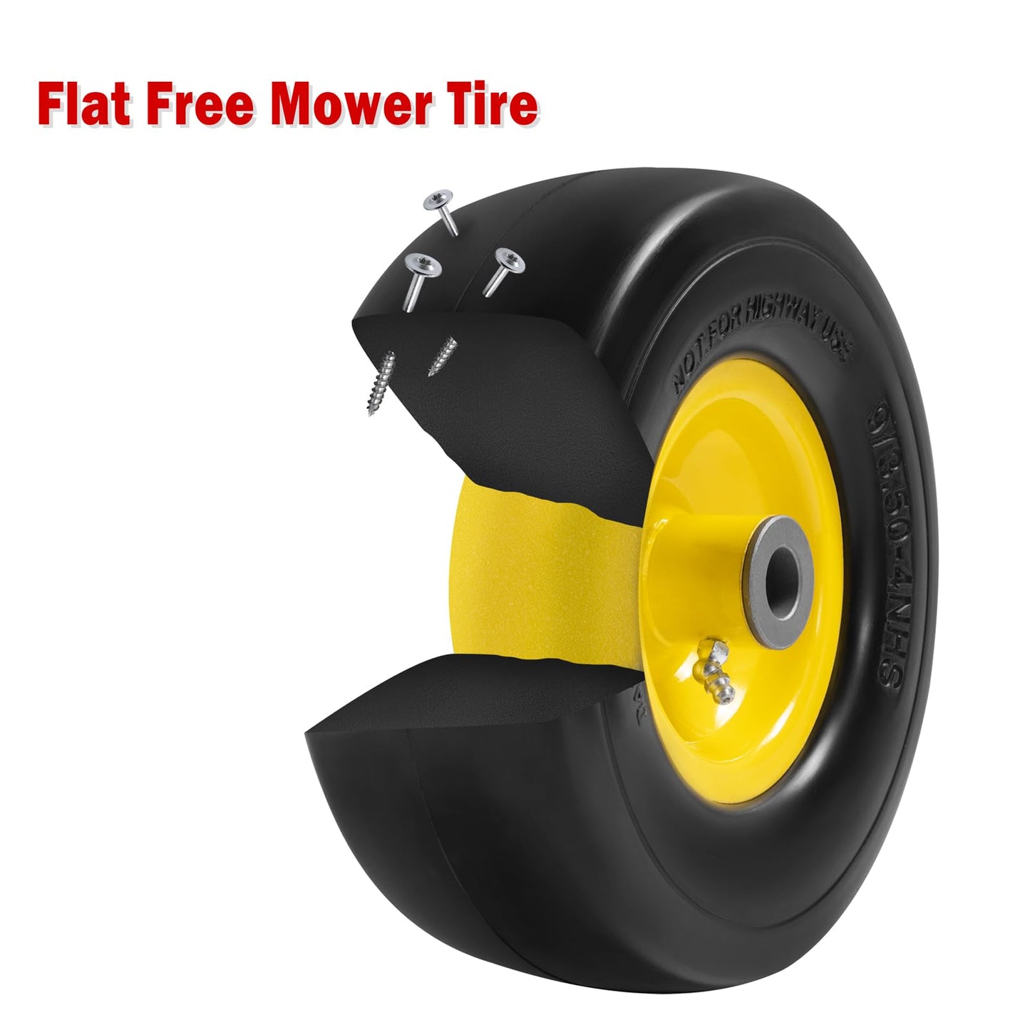 Parts Camp 9x3.50-4" Flat Free Tire and Wheel Lawnmower Tire,front zero turn mower/garden tractors/wheelbarrows/garden carts Tires With 3/4" & 5/8" Bushing,3.5"-4" Centered Hub(Set of 2)