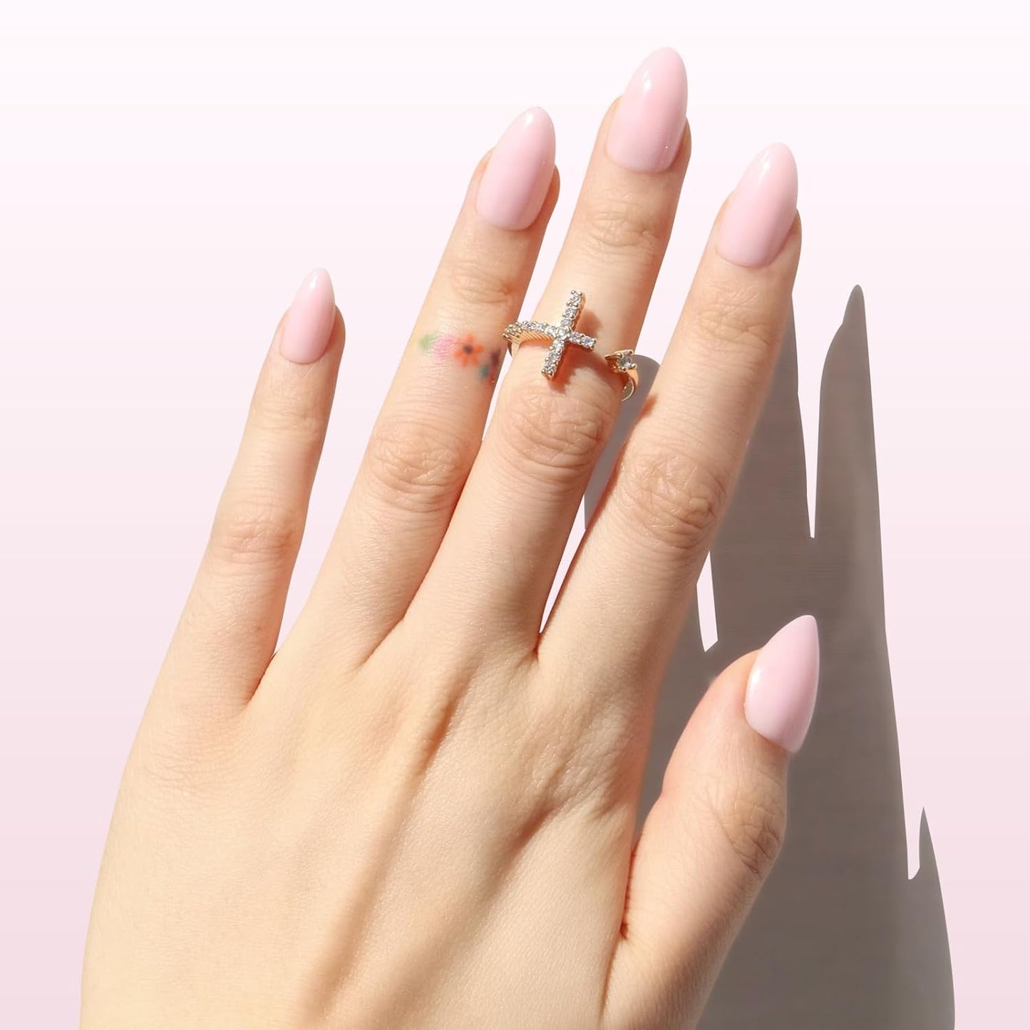 Press On Nails | Soft Pink Short Almond Glossy Finish | 32-Piece Reusable Nail Kit with Glue - Perfect Manicure Gifts for Women