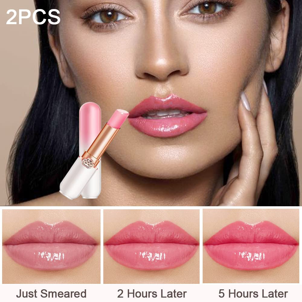 Peach Color Changing Lipstick Set - 2 Pcs PH Mood Long Lasting Tinted Lip Balm & Gloss for Women