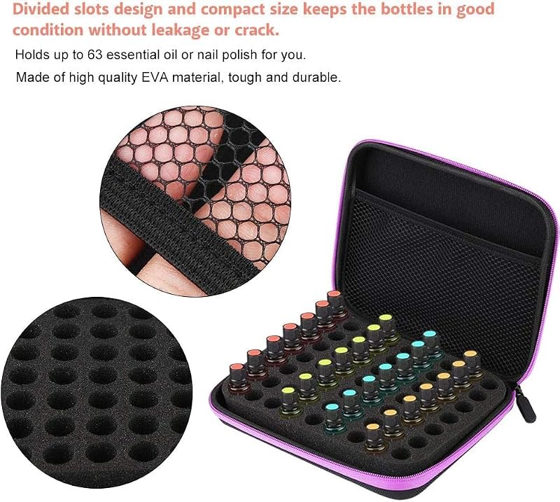 Rigute 63-Slot Essential Oil Travel Organizer Bag for 1-3ml Bottles