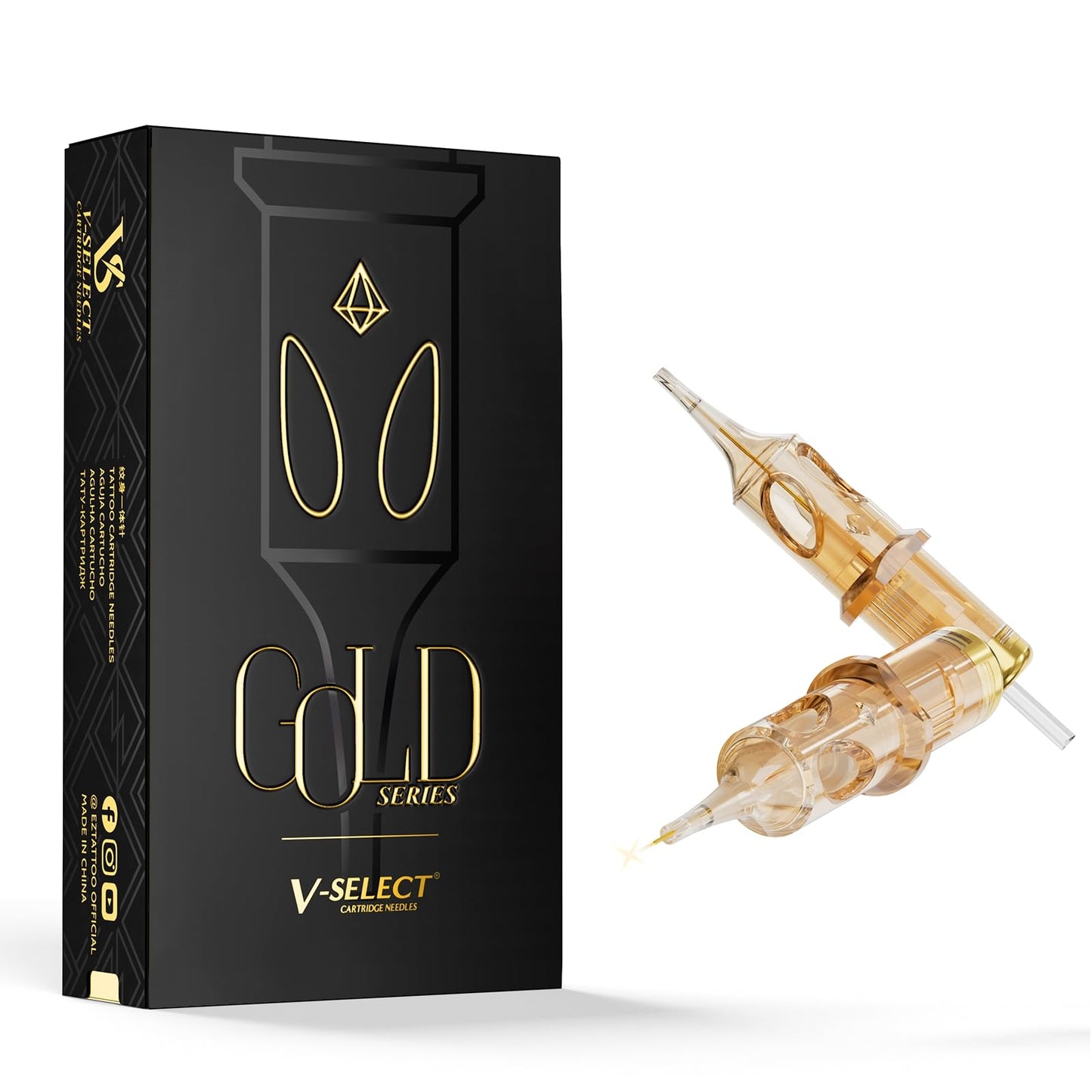 EZ Tattoo Cartridge Needles - 20Pcs Gold Outer Layer Titanium Core Needle Cartridge #12 (7RL) 0.35mm Standard Round Liner for Tattoo Gun Machine - V Select Gold Series