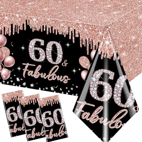 60th Birthday Tablecloth Set - 3 Rose Gold & Black Covers