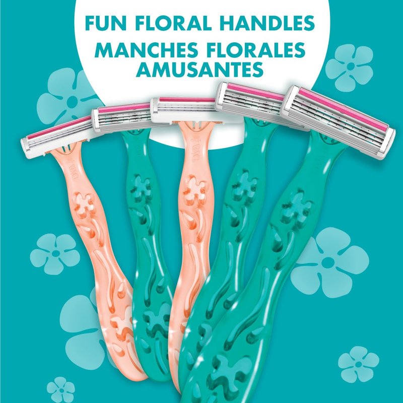 BIC Soleil 3 Simply Women's Disposable 3-Blade Razors, Moisture Strip and Floral Handles for Smooth Summer Shaves, 5-Pack