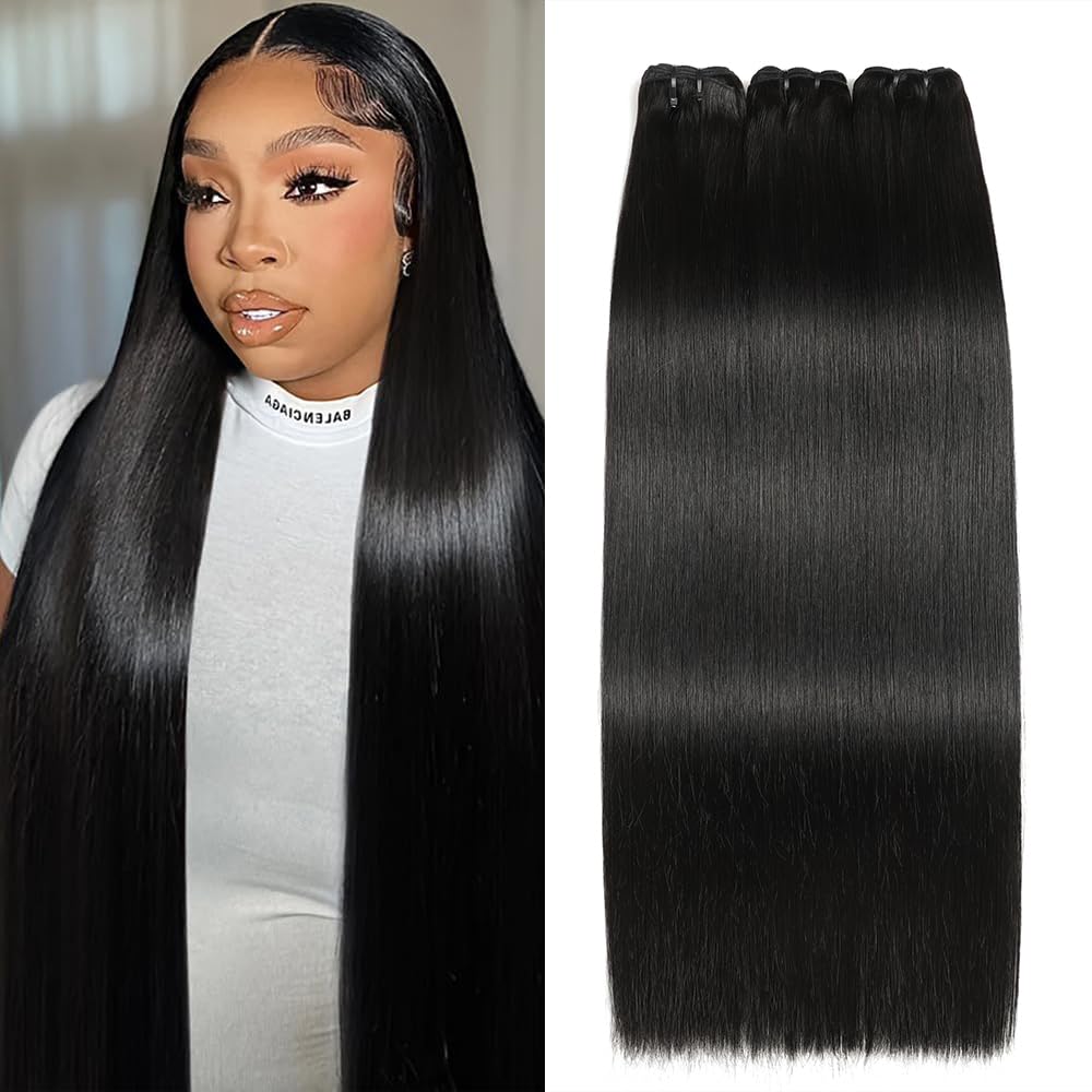 Human Hair Bundles - Straight 14-20 Inch Extensions | No Tangle, No Shedding, Double Weft, Natural Color