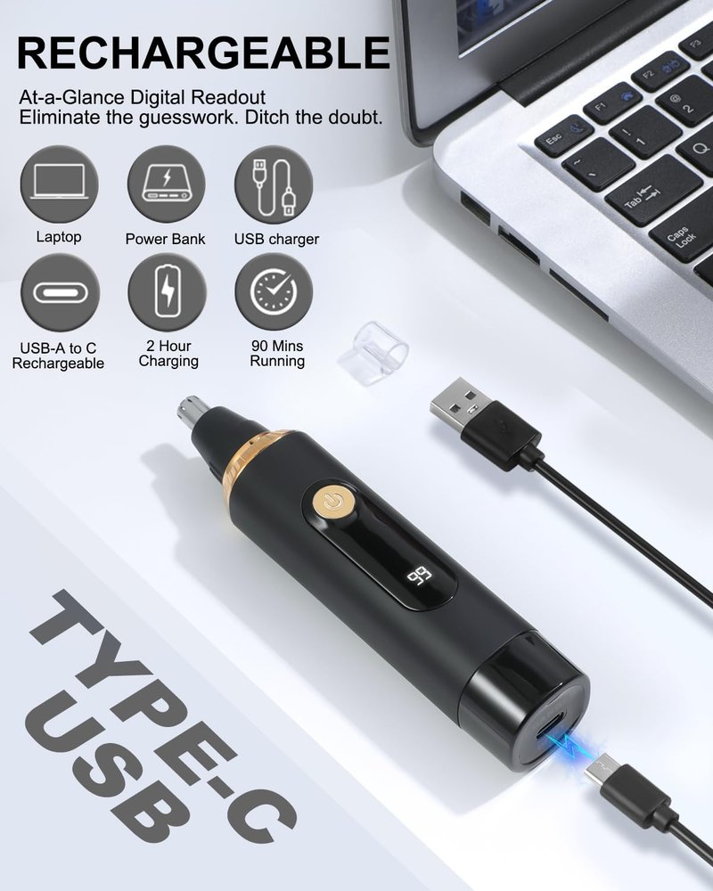 Nose Hair Trimmer for Men and Women,2025 Professional Painless IPX7 Waterproof Eyebrow & Facial Hair Trimmer,USB Rechargeable with LED Display Dual-Edge Blades for Smoother Cutting,Christmas Gifts