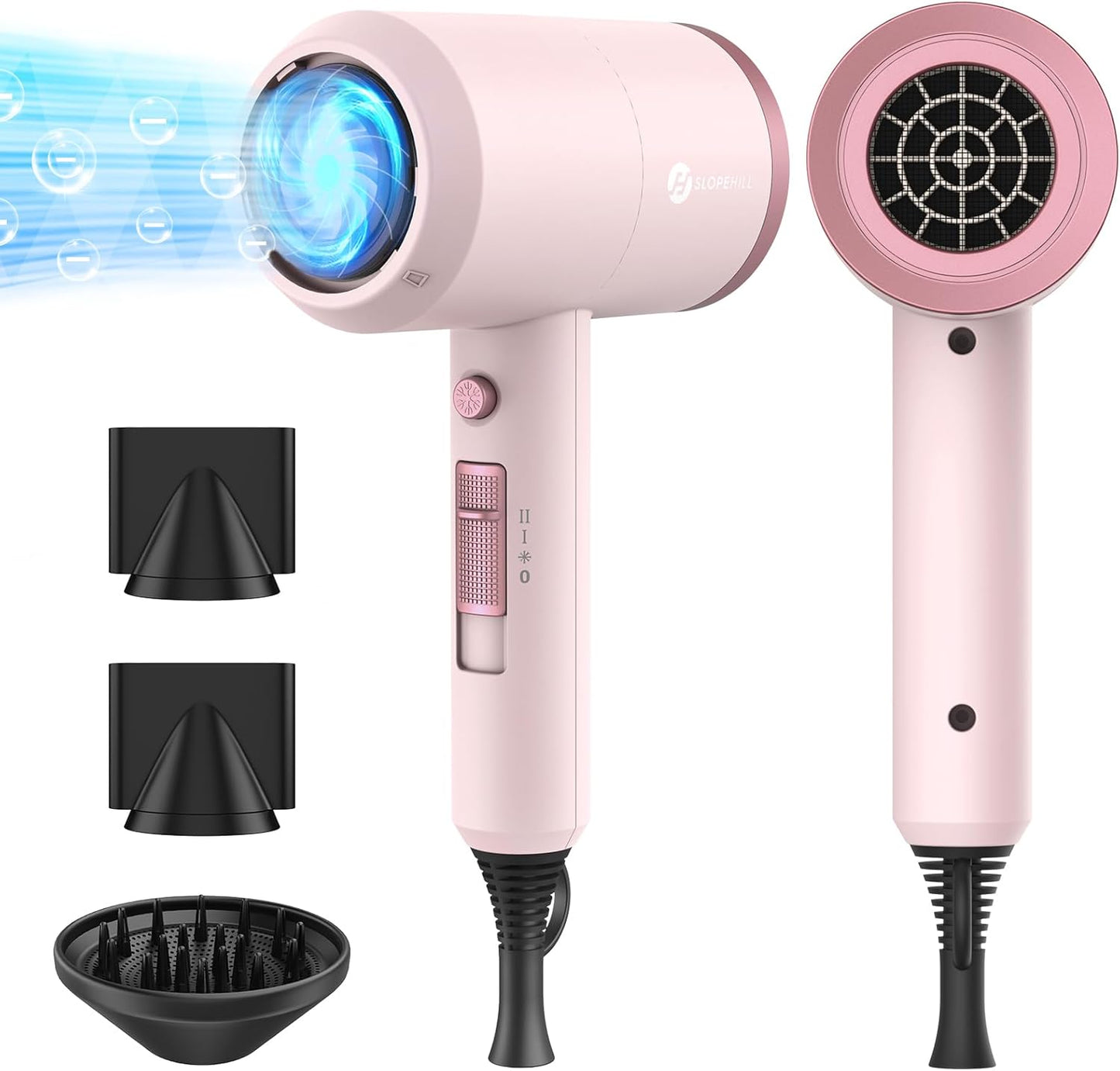 Ionic Hair Dryer - Powerful 1800W Fast Drying with Low Noise | 2 Concentrator Nozzles & 1 Diffuser - Agate Red