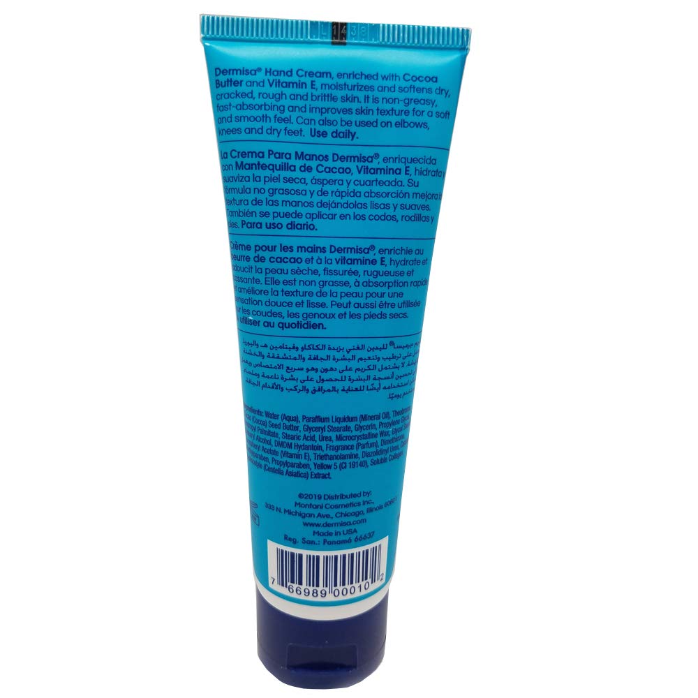 Dermisa Hand Cream with Cocoa Butter, Vitamin E and Collagen - Fast-Absorbing and Non-Greasy Moisturizer for Dry, Rough Hands - 3.0 Oz