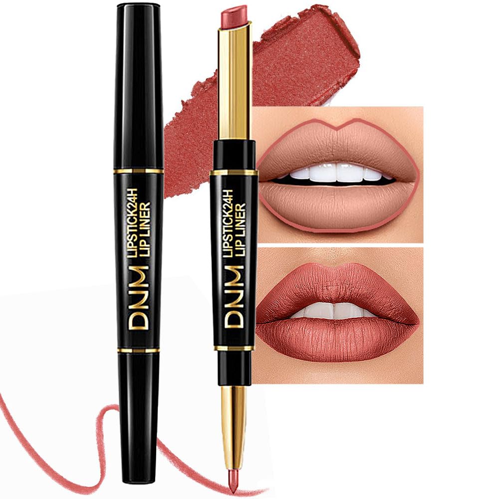 Chestnut Nude Brown Matte Lip Liner & Lipstick Set - Long Lasting, Waterproof, Smudge Proof | Antique Rose