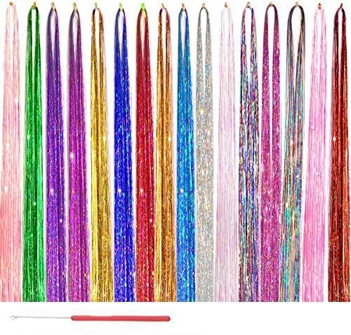 Hair Tinsel Kit - 12 Color Sparkling Heat-Resistant Tinsel Extensions | 48-Inch Strands for Fairy Hair