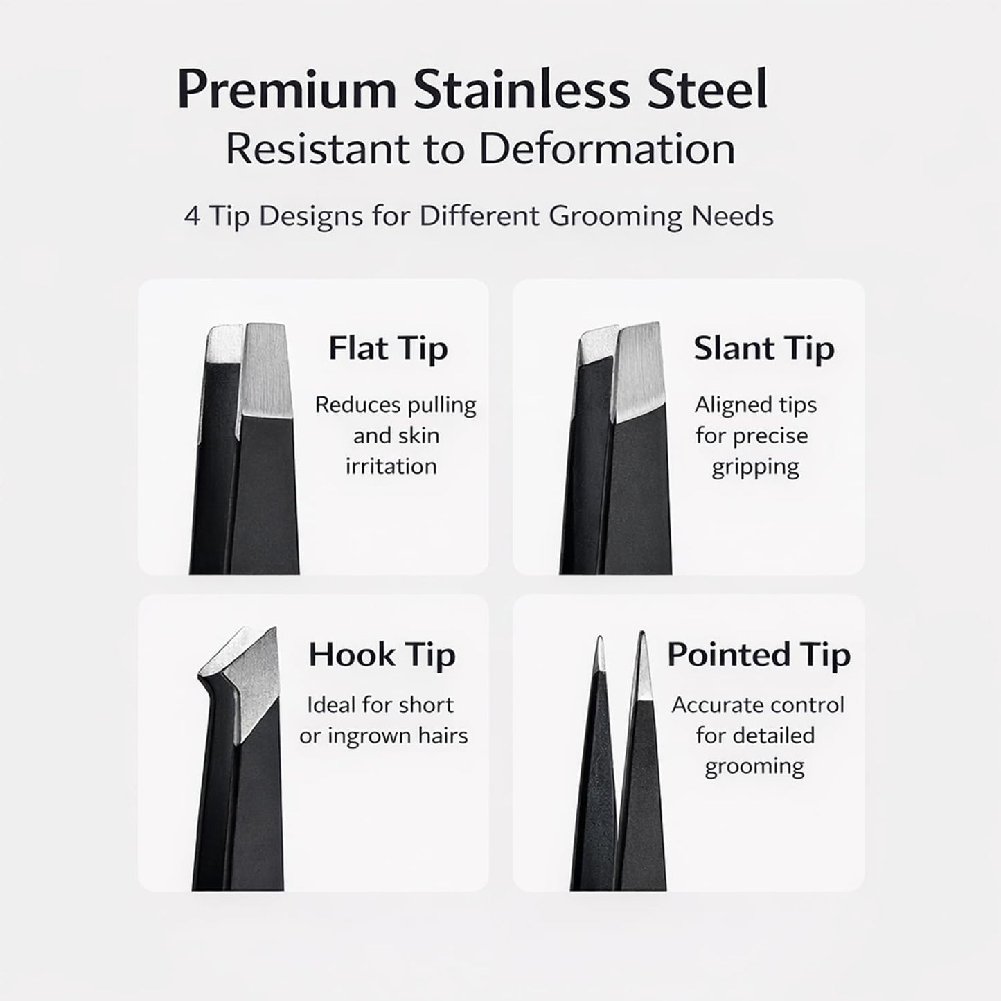 Precision Tweezers Set - Stainless Steel Eyebrow & Ingrown Hair Removal Kit | 4 Pcs Professional Grooming Tools with Travel Case