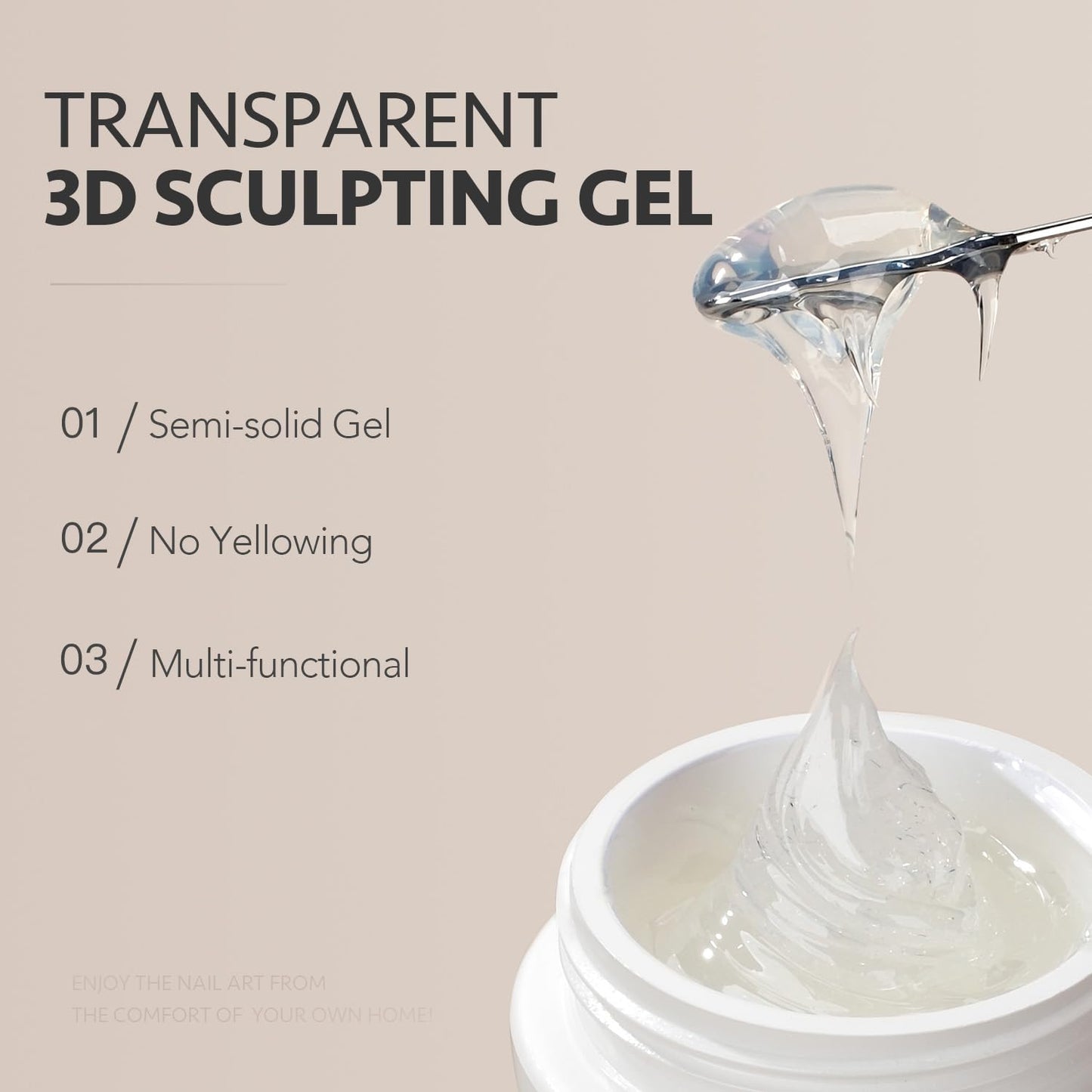 3D Sculpting Gel for Nail Art - Semi-Solid Modeling Gel for Chrome Powder & Rhinestones | No Wipe