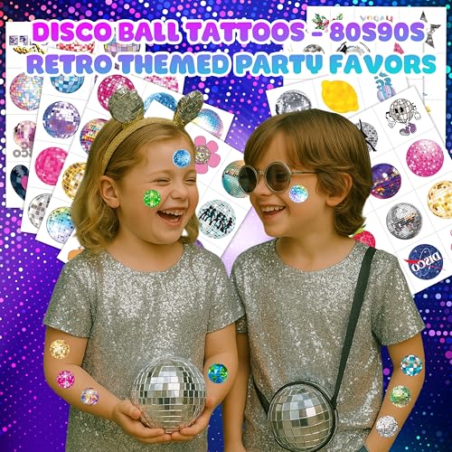 96PCS Disco Ball Temporary Tattoos for Kids & Teens - Retro Party & Carnival Stickers