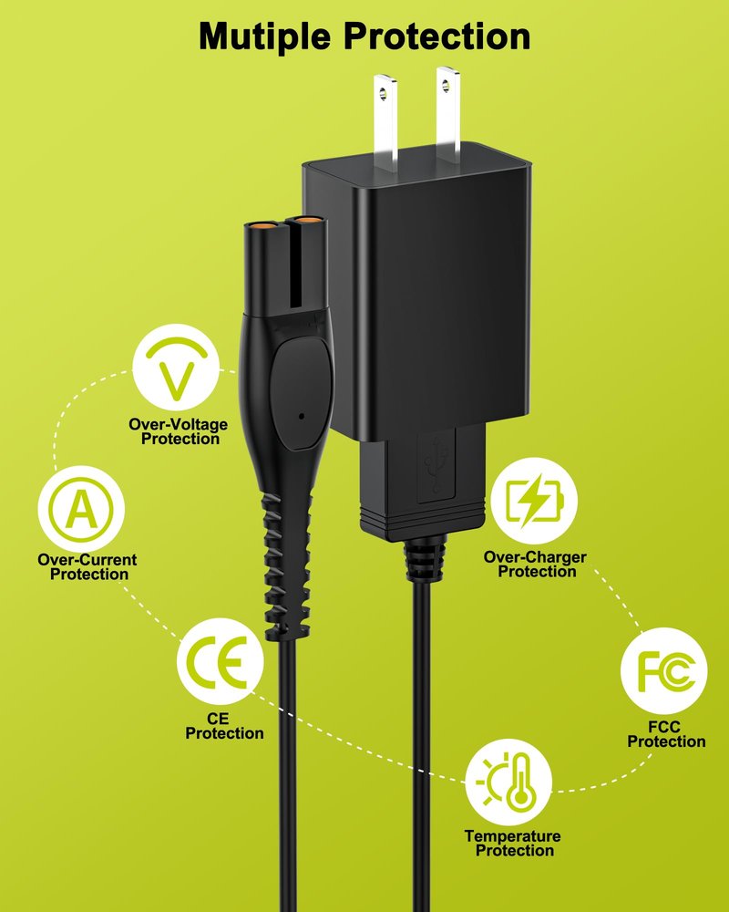Solopen Charger Compatible with Philips Norelco OneBlade QP2724 QP2834 MG5910 MG7910 MG9510 MG9520 PQ888 PQ889, Power Cord for Norelco Shaver 2400 3600 USB-A Charging Cable with USB Charger, Pno-UCCU