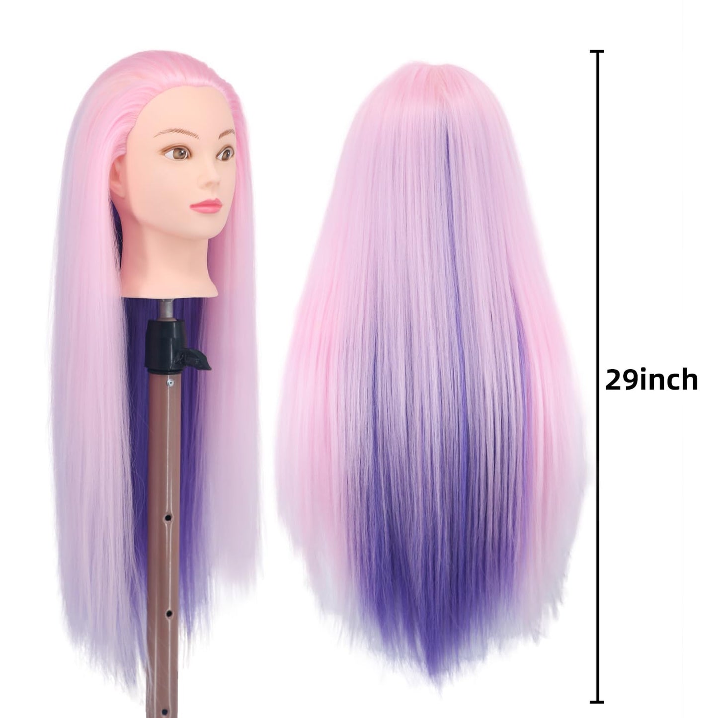 Mannequin Head for Hair Styling - 29'' Cosmetology Training Head with Clamp Holder | Pink Purple